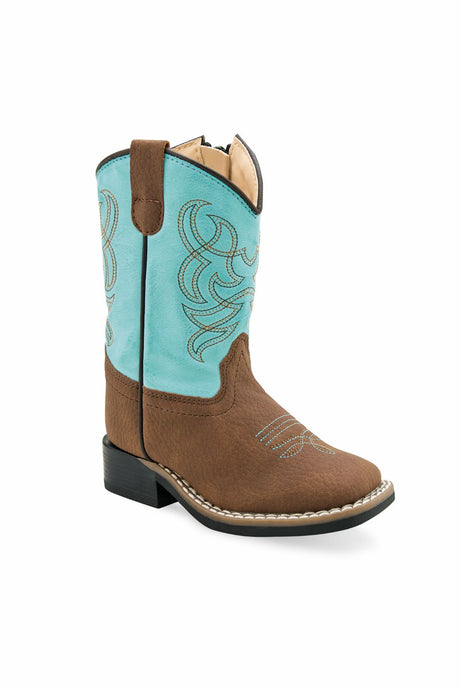 'Old West' Toddler Broad Square Toe - Brown / Turquoise