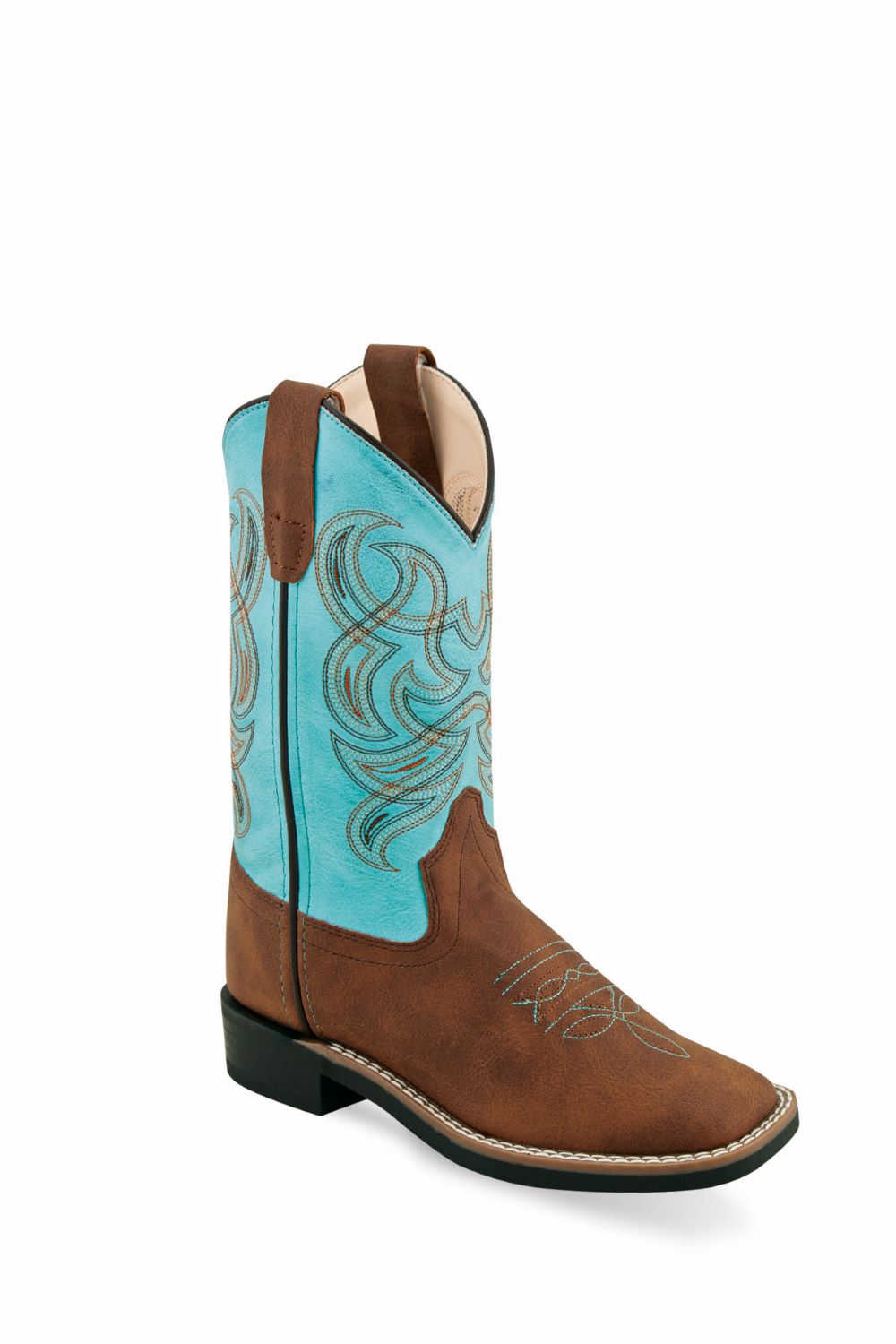 'Old West' Children's Broad Square Toe - Brown / Turquoise
