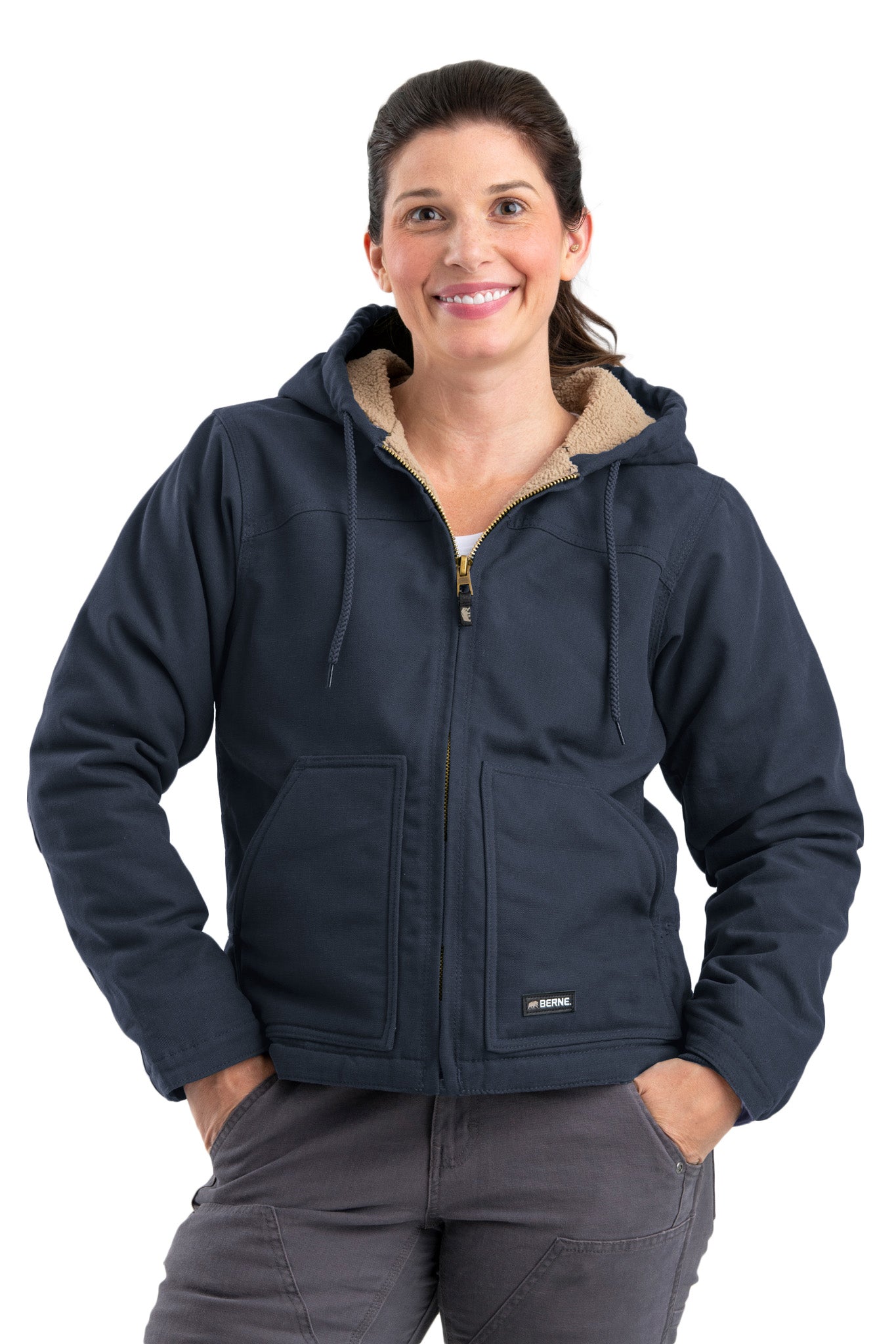 'Berne' Women's Softstone Duck Sherpa-Lined Hooded Jacket - Deep Ocean