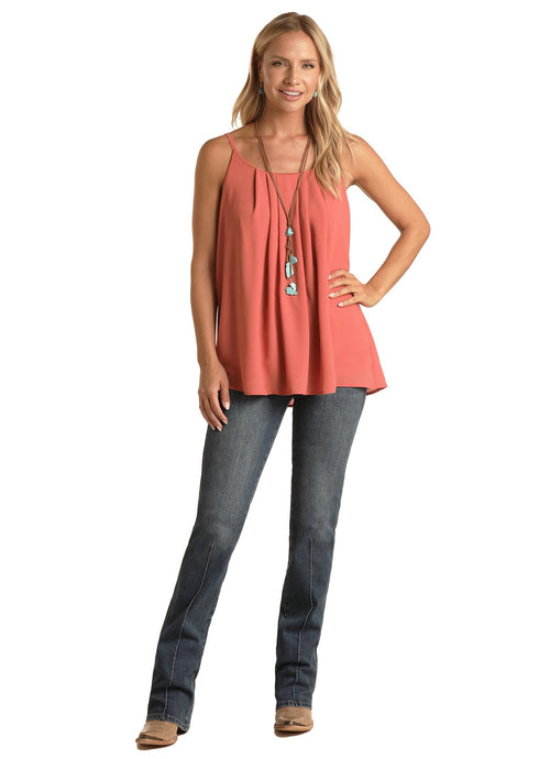 'Panhandle-Rock & Roll' Women's Pleated Cami - Coral