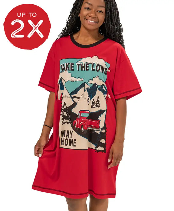 'Lazy One' Women's Take The Long Way Nightshirt - Red