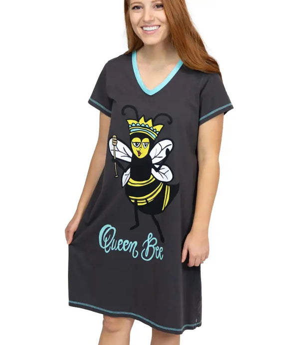 'Lazy One' Women's Queen Bee V-Neck Nightshirt - Grey