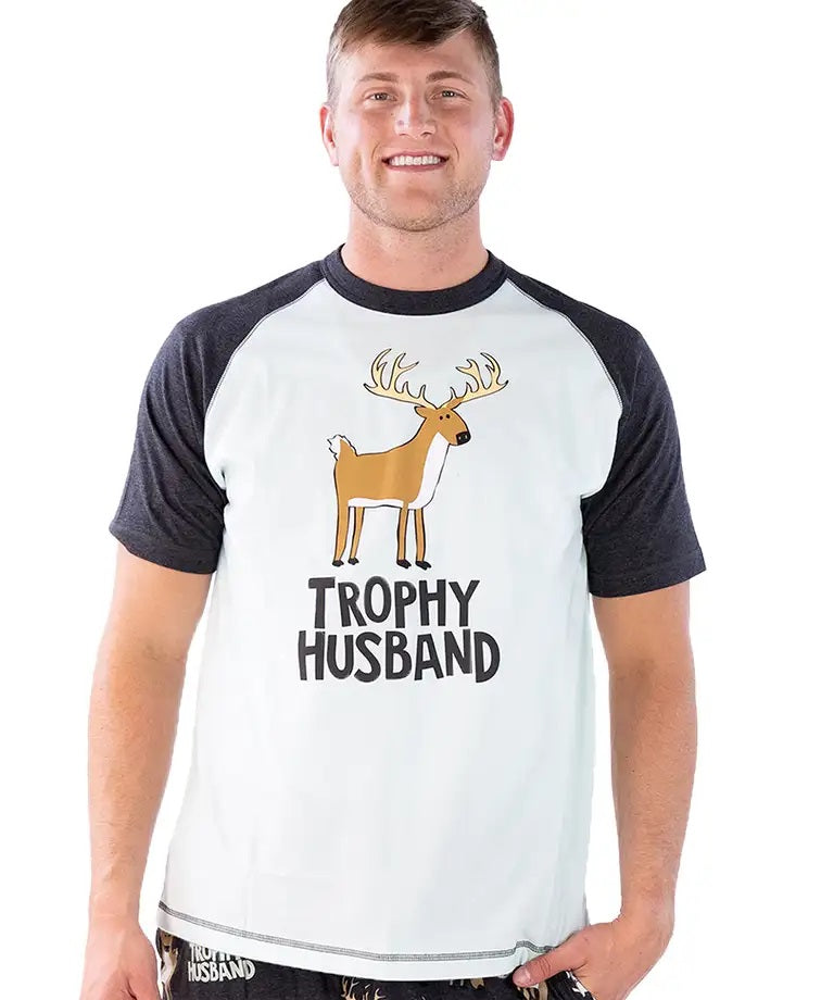 'Lazy One' Men's Trophy Husband PJ T-Shirt - Mint Green / Dark Grey