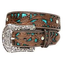 'Ariat' 1 1/2" Women's Leather Belt - Brown / Turquoise / Silver