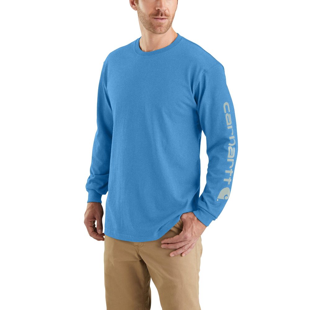 'Carhartt' Men's Heavyweight Sleeve Logo T-Shirt - Blue Lagoon Heather