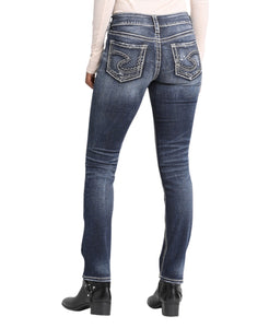 'Silver Jeans' Women's Suki Mid Rise Straight Leg - Distressed Dark Indigo