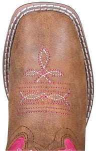 'Smoky Mountain' Children's Tracie Western Square Toe - Brown Distress / Pink Distress