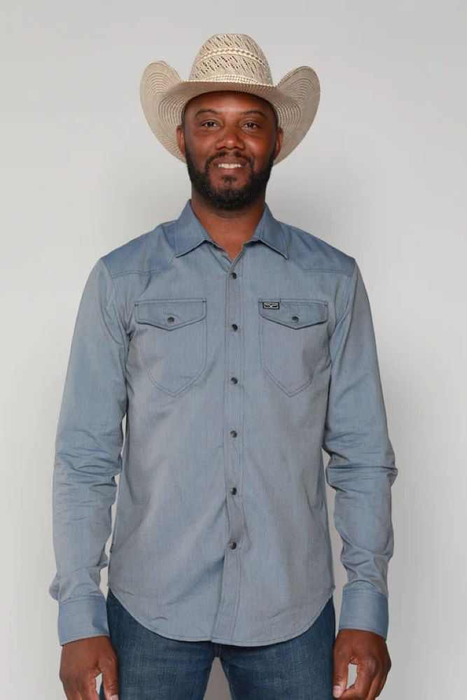 'Kimes Ranch' Men's Tucson Herringbone Long Sleeve Button Down - Indigo